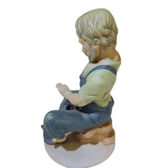 Bisque Ceramic Vintage 7” Older Man Cobbler Working Boot Shoe Figurine Hammer - Picture 2 of 6